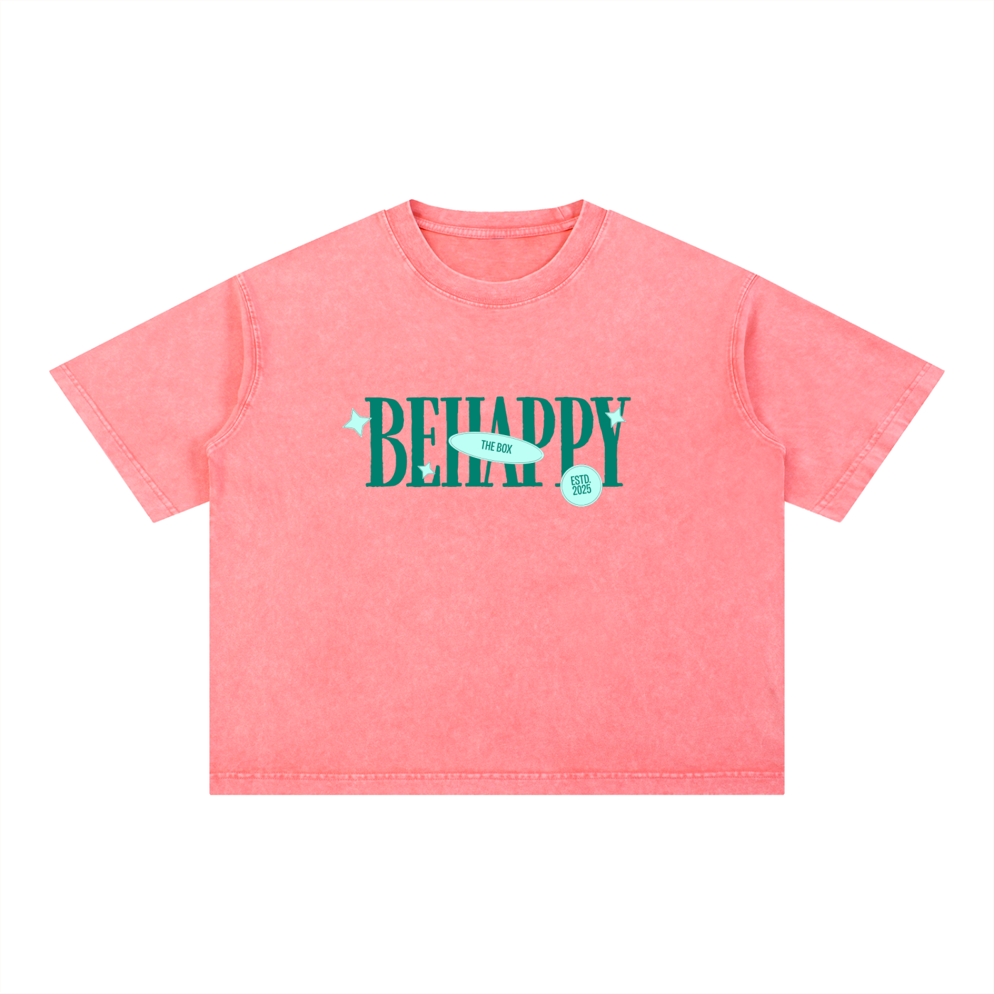 BE HAPPY- Mineral Wash Boxy Cotton T-Shirt