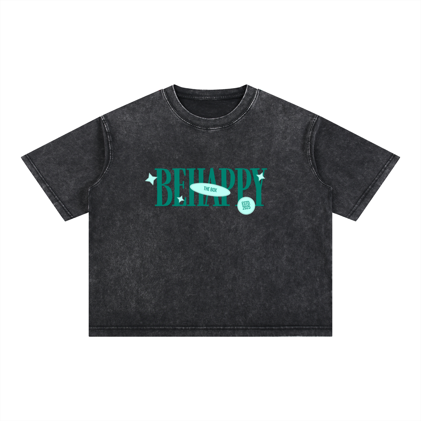 BE HAPPY- Mineral Wash Boxy Cotton T-Shirt