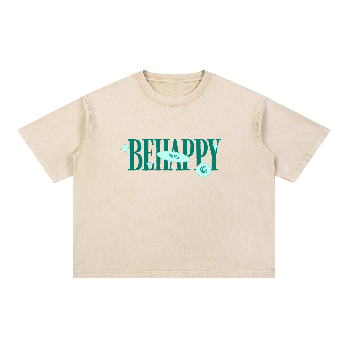 BE HAPPY- Mineral Wash Boxy Cotton T-Shirt