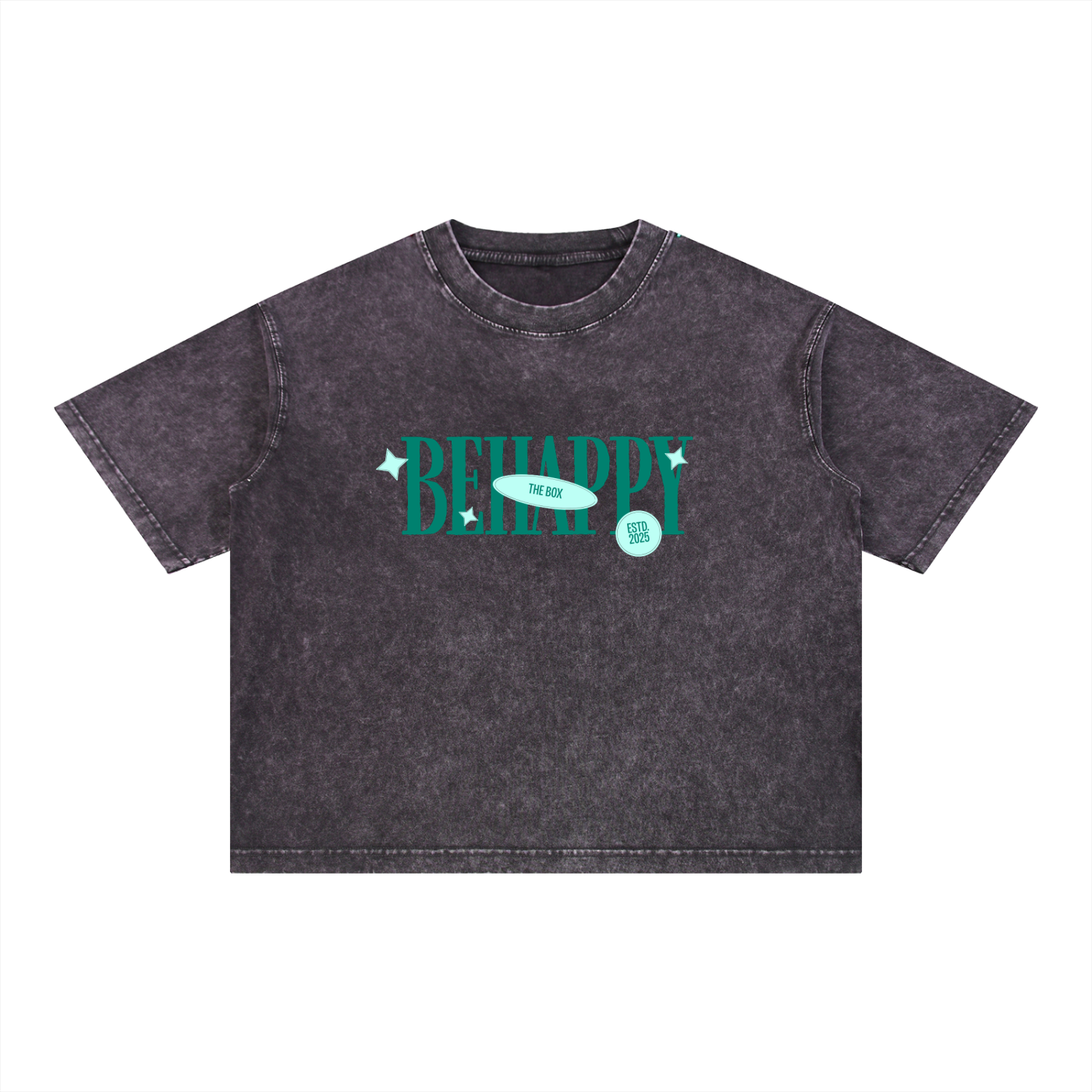 BE HAPPY- Mineral Wash Boxy Cotton T-Shirt