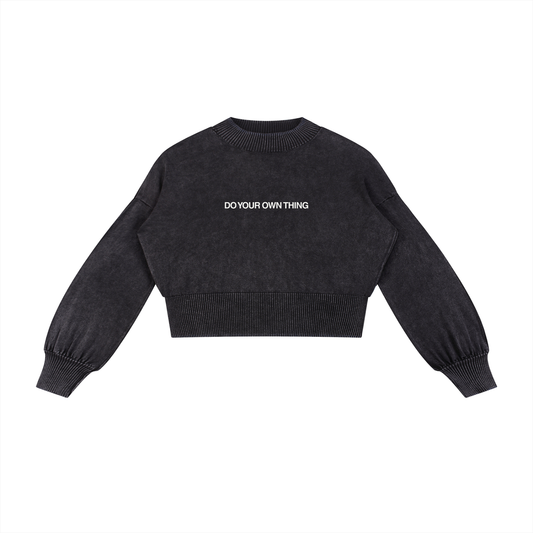 Do Your Own Thing - Mineral Wash Balloon Sleeve Cropped Sweater